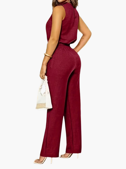 Women's Elegant Business Jumpsuit with Straight Legs and Pockets – Perfect for the Office or Stylish Occasions
