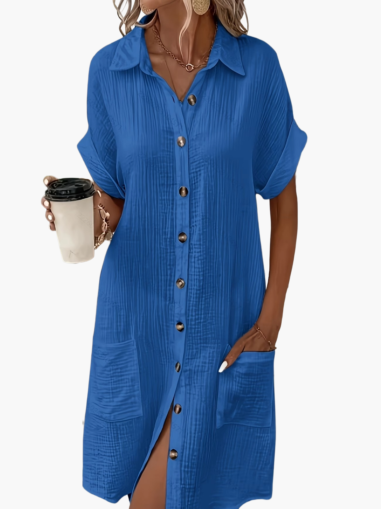 Women's Casual Shirt Dress with Button Placket and Pockets – Relaxed Summer Style