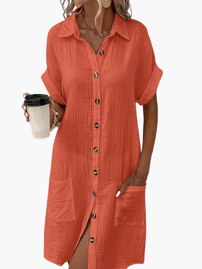 Women's Casual Shirt Dress with Button Placket and Pockets – Relaxed Summer Style