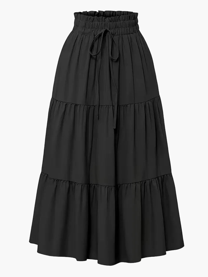 Women's Elegant Tiered Skirt with Ruffles and Drawstring – Perfect for Everyday & Leisure