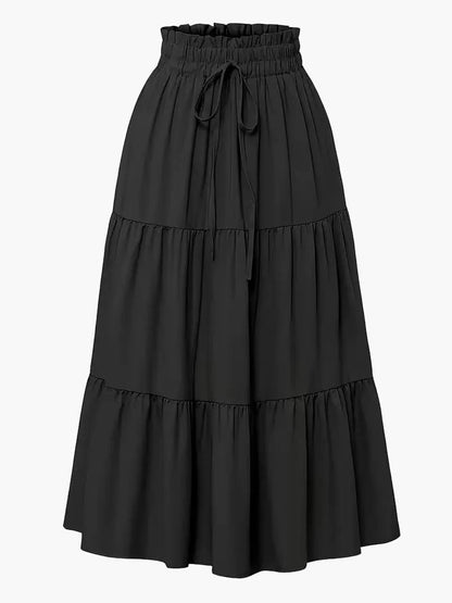 Women's Elegant Tiered Skirt with Ruffles and Drawstring – Perfect for Everyday & Leisure