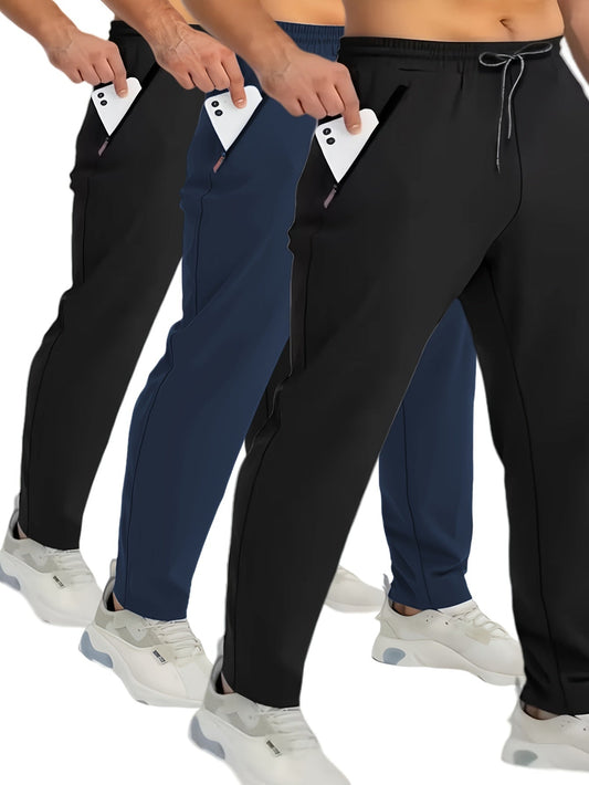 Men's Jogging Pants Set – Comfortable Sports and Casual Pants with Zipper Pockets, 3-Pack