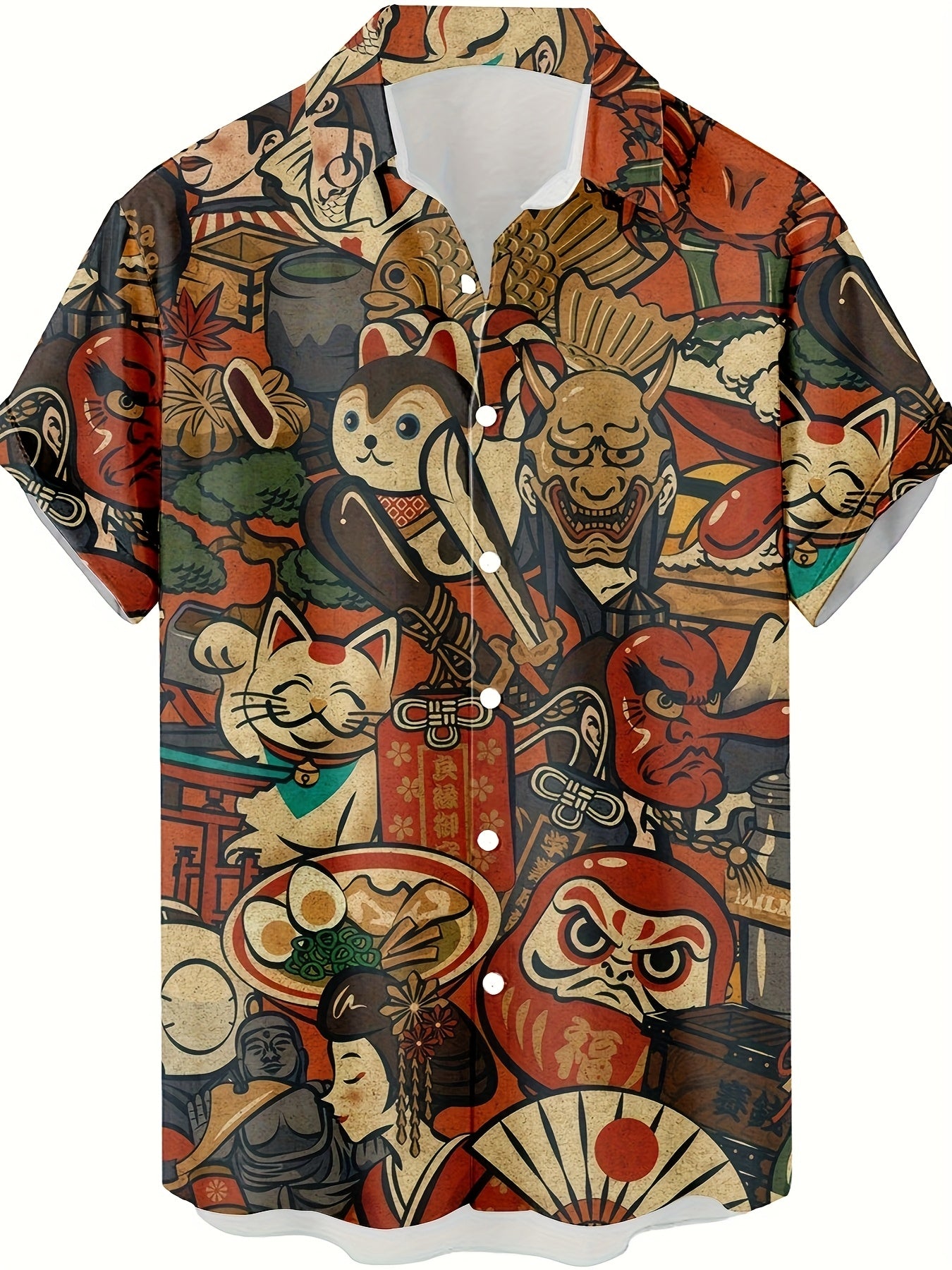 Men's Short-Sleeve Casual Shirt with Japanese Graphic Print – Artistic Statement for Summer & Everyday Wear