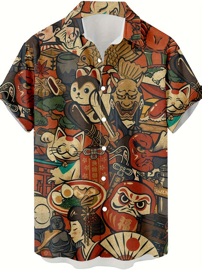 Men's Short-Sleeve Casual Shirt with Japanese Graphic Print – Artistic Statement for Summer & Everyday Wear