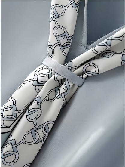 Women's blouse with short sleeves and decorative neck scarf – Elegant business and casual style