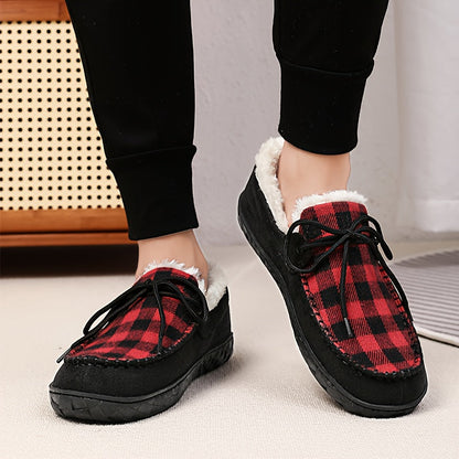 Mokassin Hausschuhe Kariert mit Warmfutter Unisex