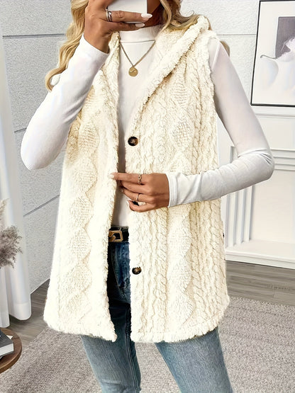 Women's knitted vest with hood and buttons – Elegant casual vest for autumn and winter