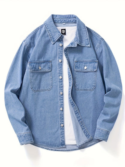 Dark gray denim shirt jacket with chest pockets