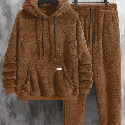 Unisex teddy fleece tracksuit with hooded sweatshirt and joggers
