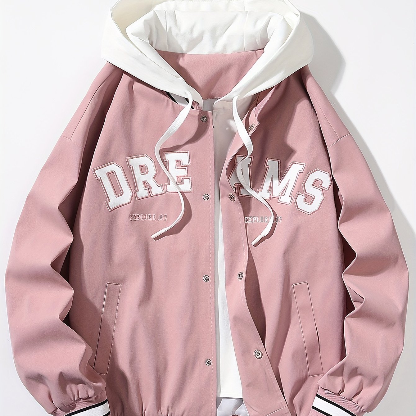 Men's varsity jacket with a hood and DREAMS lettering