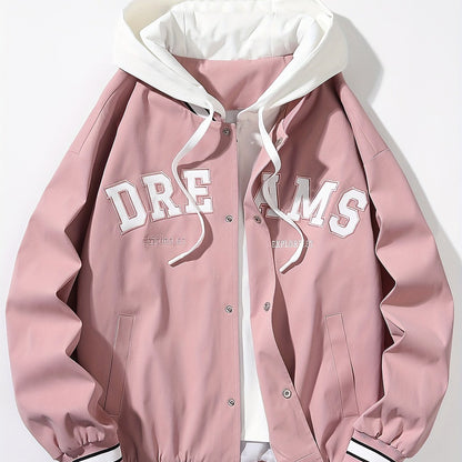 Men's varsity jacket with a hood and DREAMS lettering