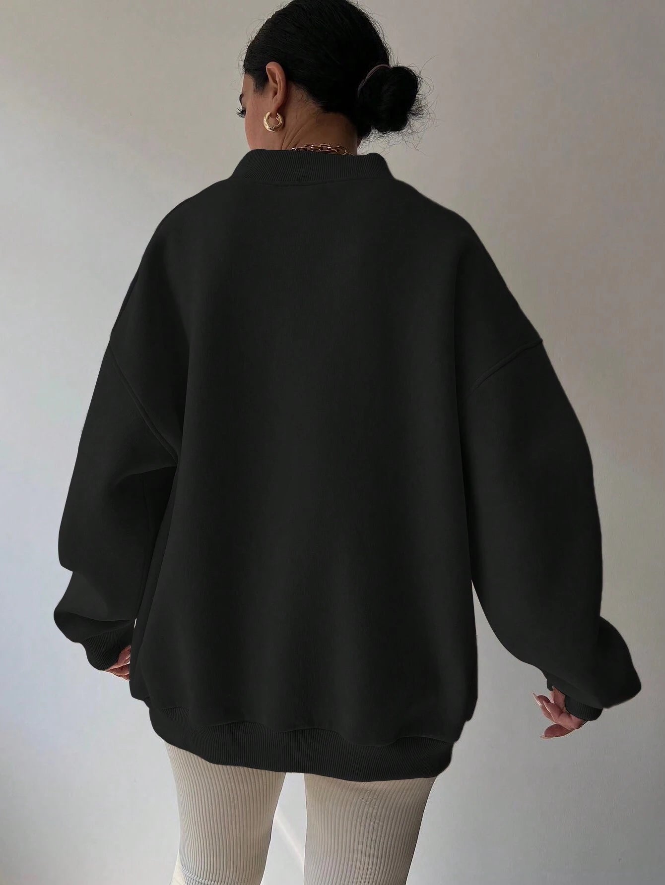 Black oversized V-neck sweatshirt for women