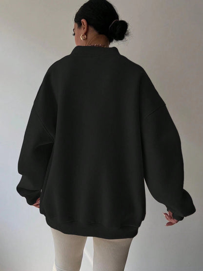Black oversized V-neck sweatshirt for women