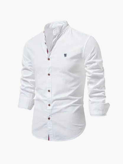 Men's Standing Collar Long-Sleeve Shirt – Contemporary Work and Leisure Shirt, Slim Fit, Refined