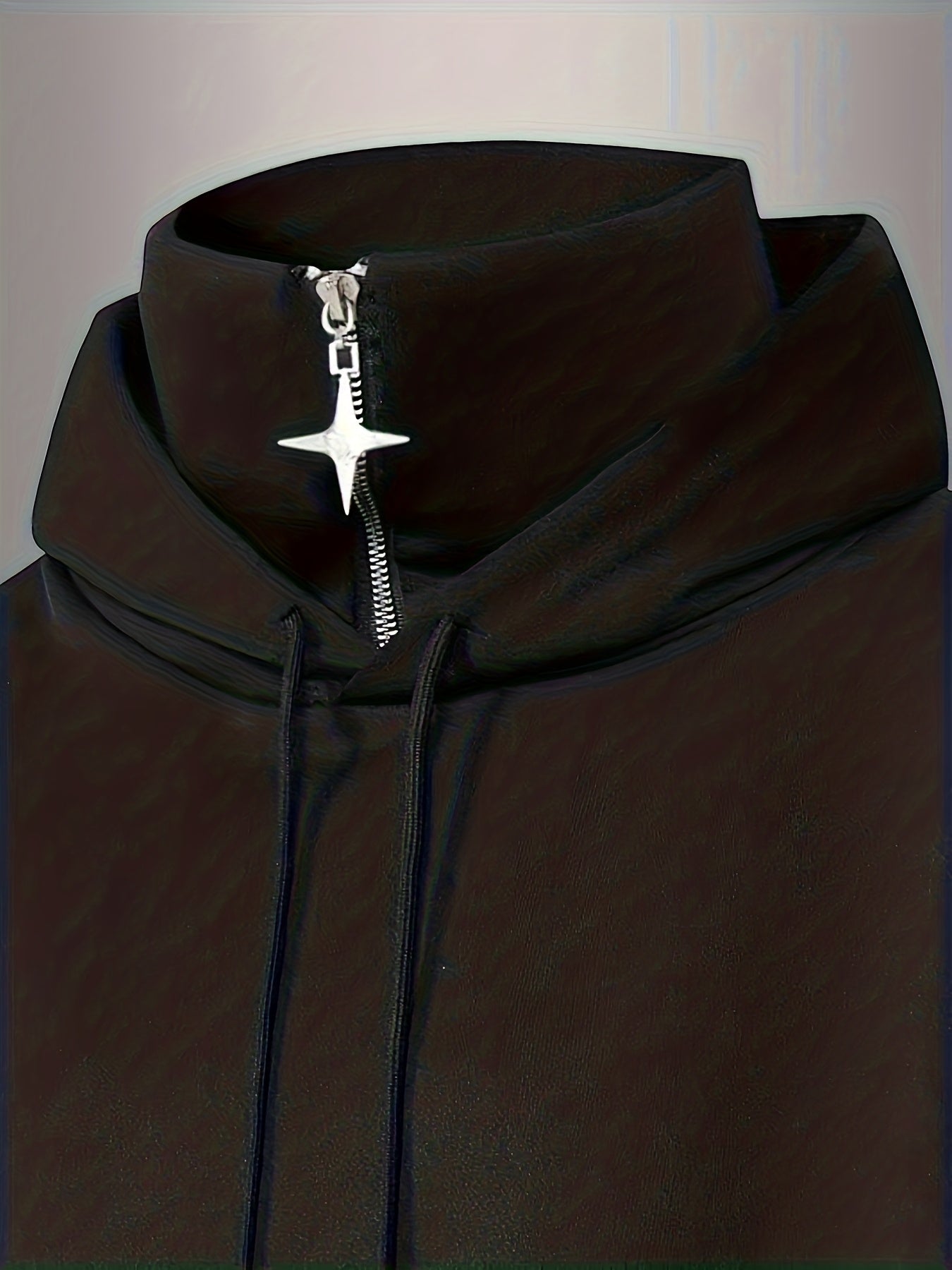 Unisex hooded sweatshirt with zip and star pendant, Black