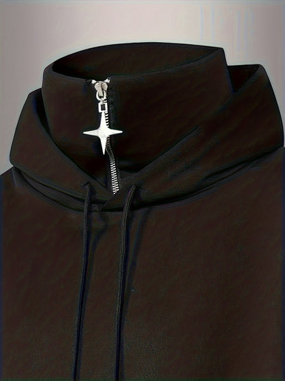 Unisex hooded sweatshirt with zip and star pendant, Black