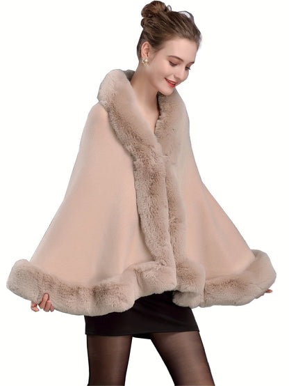 Women's cape with faux fur trim - Warm poncho design