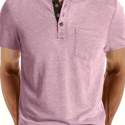 Herren Henley T-Shirt Kurzarm Casual Freizeitshirt mit Knopfleiste und Brusttasche