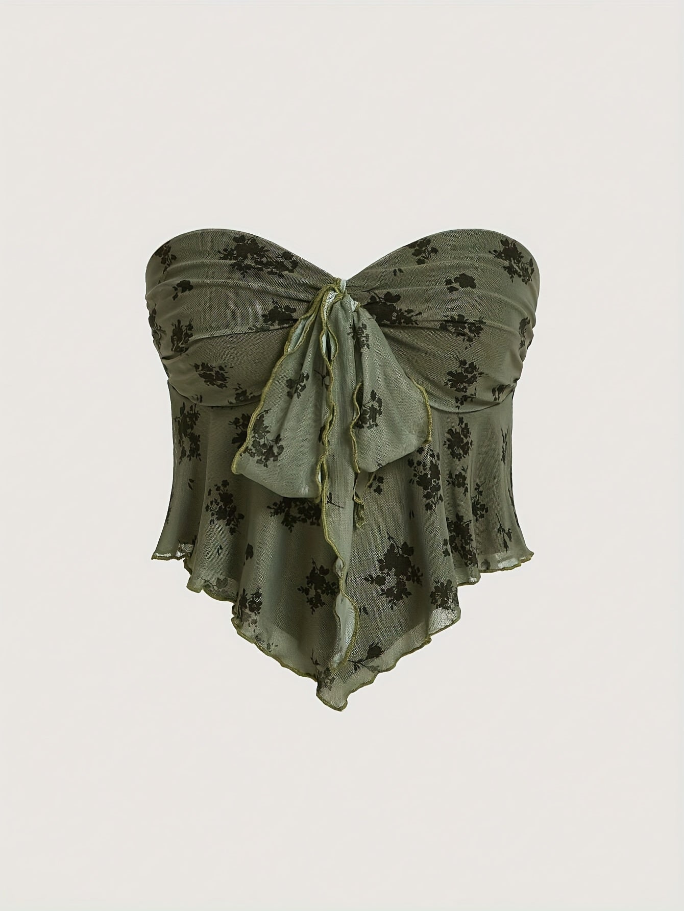 Women's Bandeau Top with Tie Knot and Floral Pattern – Elegant Summer Top for Going Out and Leisure
