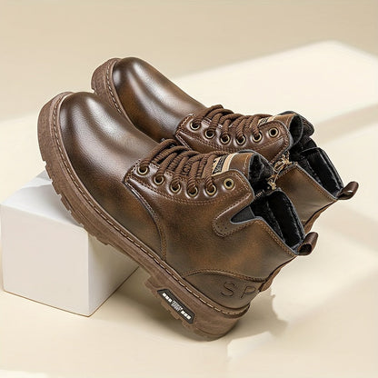 Men's worker boots with laces and a zipper, lined