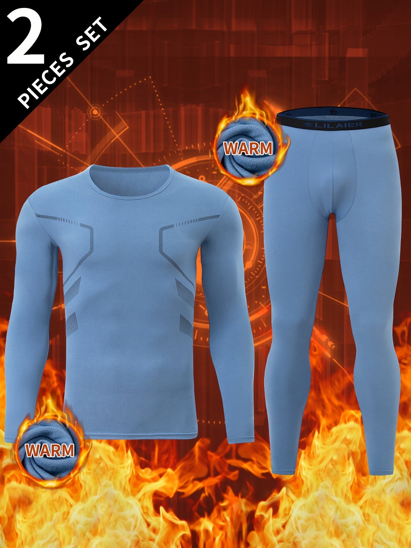 Men's thermal underwear set, long-sleeve shirt & pants, functional underwear, gray