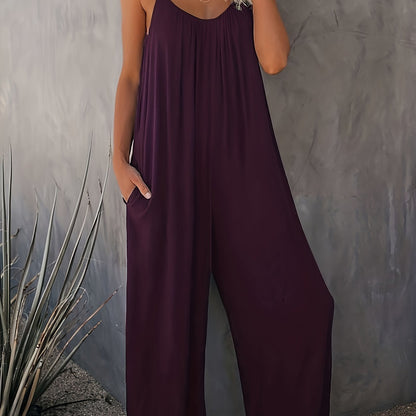 Women's jumpsuit with spaghetti straps and wide legs – Casual one-piece for spring and summer