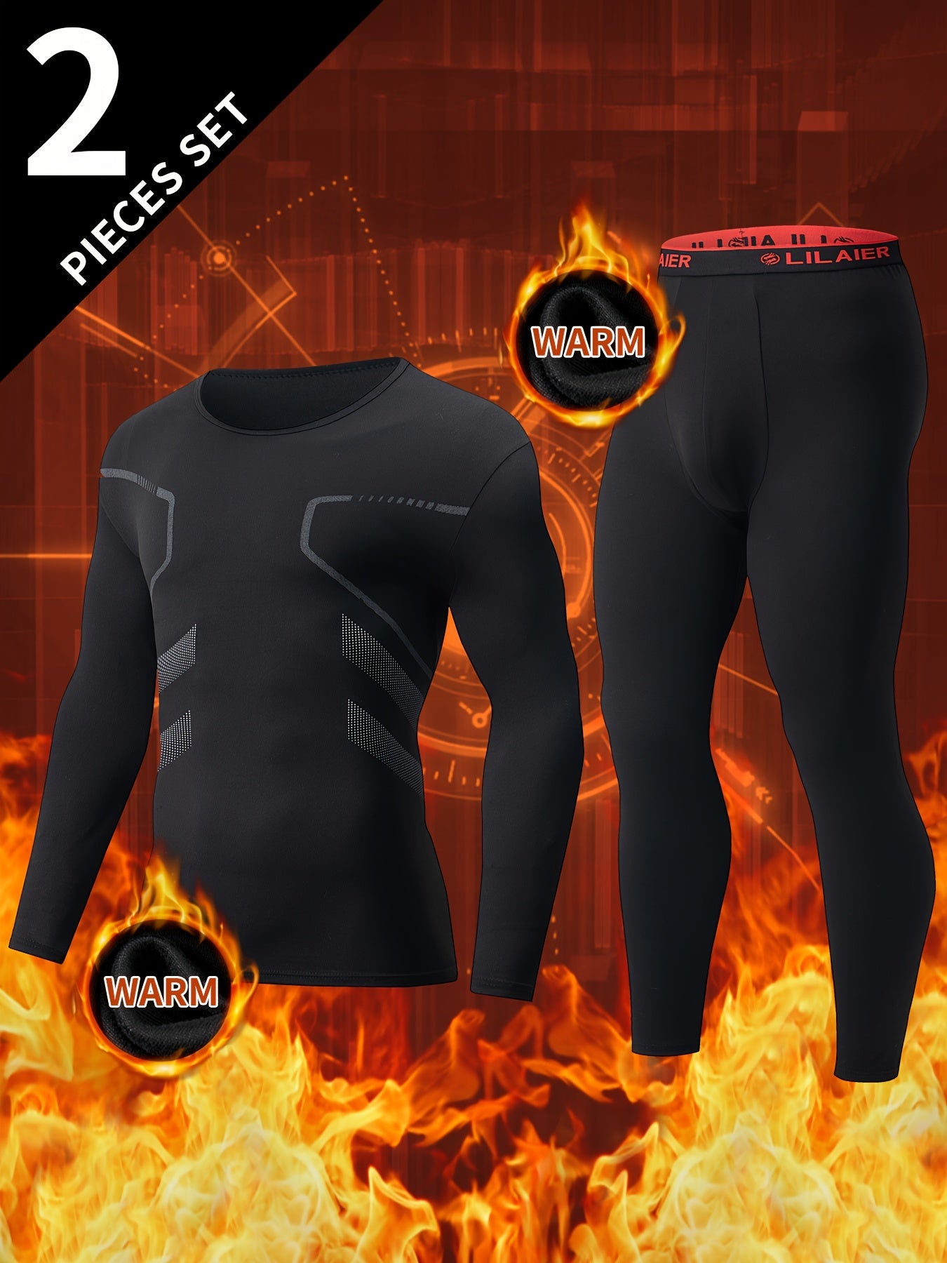 Men's thermal underwear set, long-sleeve shirt & pants, functional underwear, gray