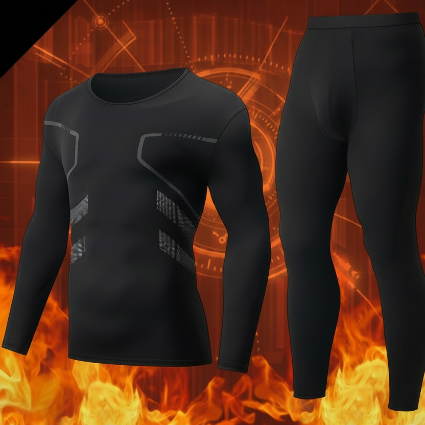 Men's thermal underwear set, long-sleeve shirt & pants, functional underwear, gray