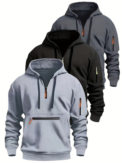 Men's hoodie with zipper and kangaroo pocket, drawstring, long sleeves