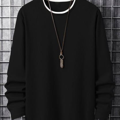 Herren Langarmshirt Waffelstrick Rundhals Weiß