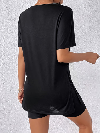 Women's Lounge Set Two-Piece Short-Sleeve T-Shirt with Shorts Elegant Casual Look