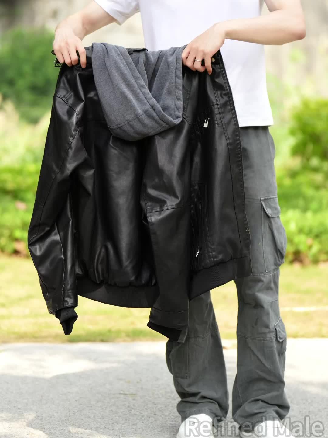 Herren Bomberjacke mit Kapuze, Reißverschluss und Rippbündchen, Braun