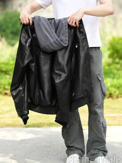 Herren Bomberjacke mit Kapuze, Reißverschluss und Rippbündchen, Braun