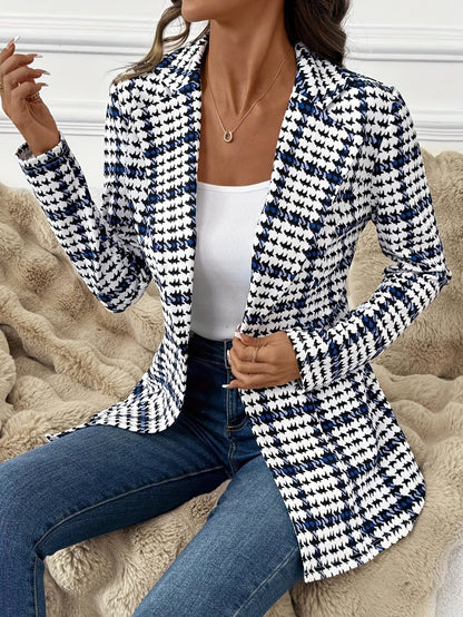 Women's Elegant Business Blazer in Checkered Style for Office and Everyday Wear