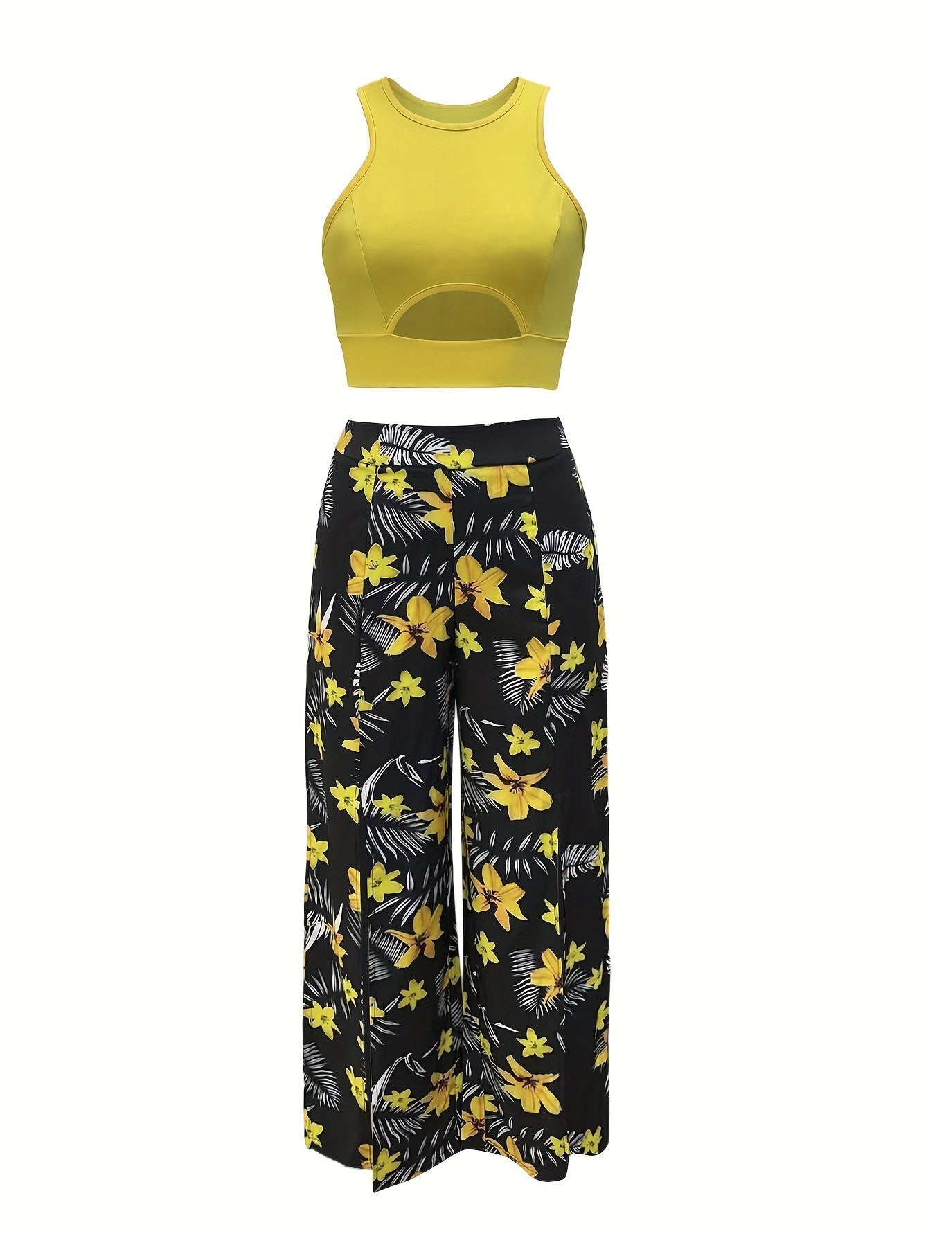 Women's Elegant Summer Set with Crop Top and Maxi Skirt, Floral Pattern, Perfect for Vacation & Leisure