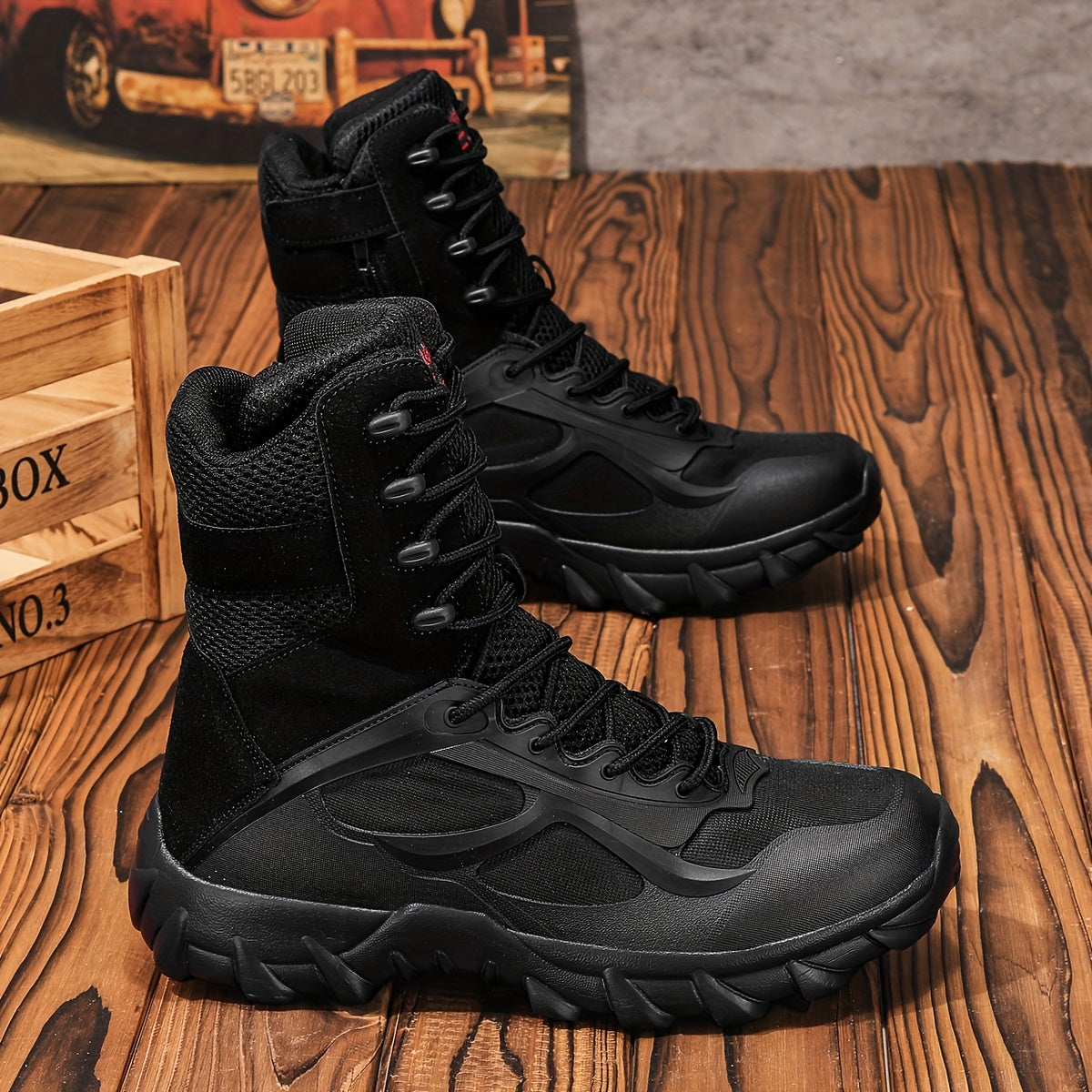 Tactical men's boots, high ankle coverage, khaki and black