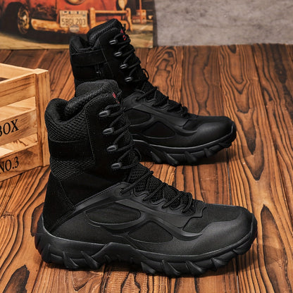 Tactical men's boots, high ankle coverage, khaki and black