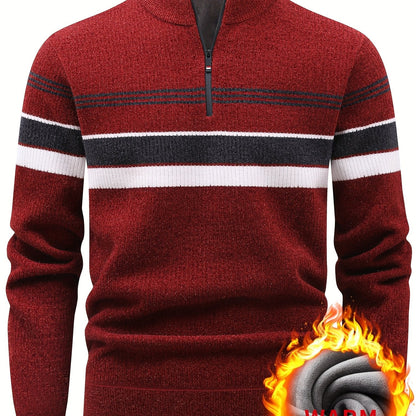 Herren Halb-Reißverschluss Pullover Gerippt mit Streifen