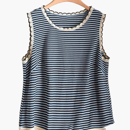 Women's Boho-Style Knit Tank Top with Stripes and Fringes – Elegant Casual Top for Spring and Summer