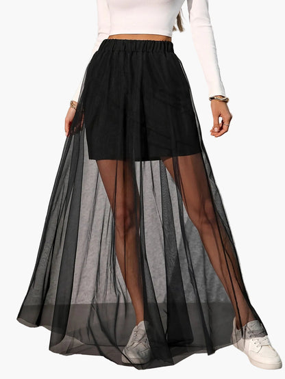 Women's maxi skirt with mesh design in trendy layered look for spring and summer – elegant, airy style for vacation and everyday wear