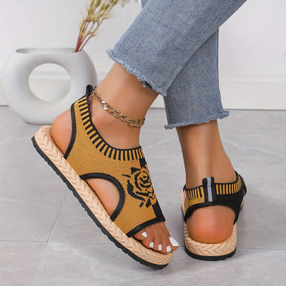 Damen Sommer-Sandalen mit Blumenmuster – Bequeme Freizeitschuhe mit offener Spitze