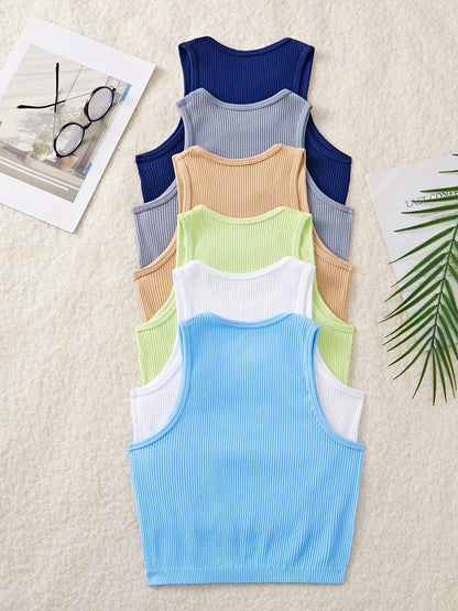 Women's Sporty Ribbed Tank Top Set – Casual Crop Style, Ideal for Everyday & Fitness