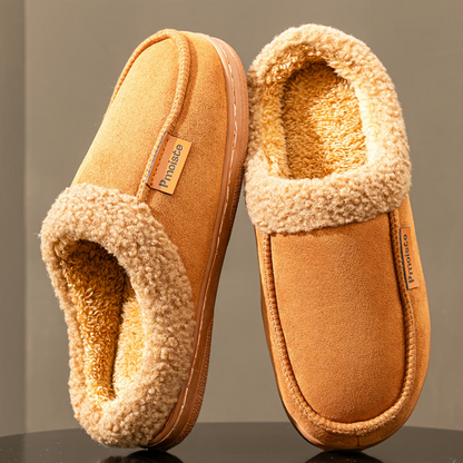 Men's plush-lined slippers, cozy winter footwear, black