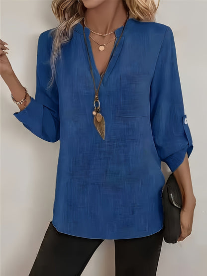 Damen Tunika Bluse mit V-Ausschnitt und Knopfdetails – Eleganter Freizeit-Look für Büro & Alltag