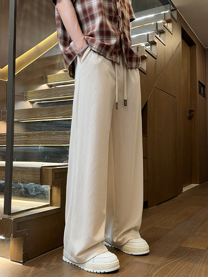 Men's Wide-Leg Streetwear Pants in Modern Urban Style – Casual Leisure Pants with Wide Cut and Vertical Microstructure