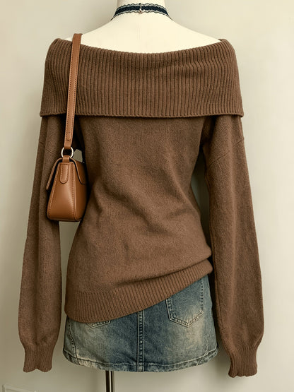 Women's off-the-shoulder knit sweater with a scoop neckline – Multiple colors