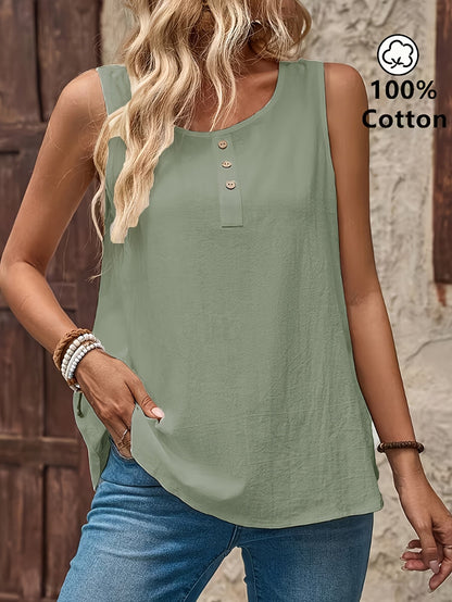 Women's Casual Sleeveless Henley Top with Button Placket – Relaxed Summer Fashion