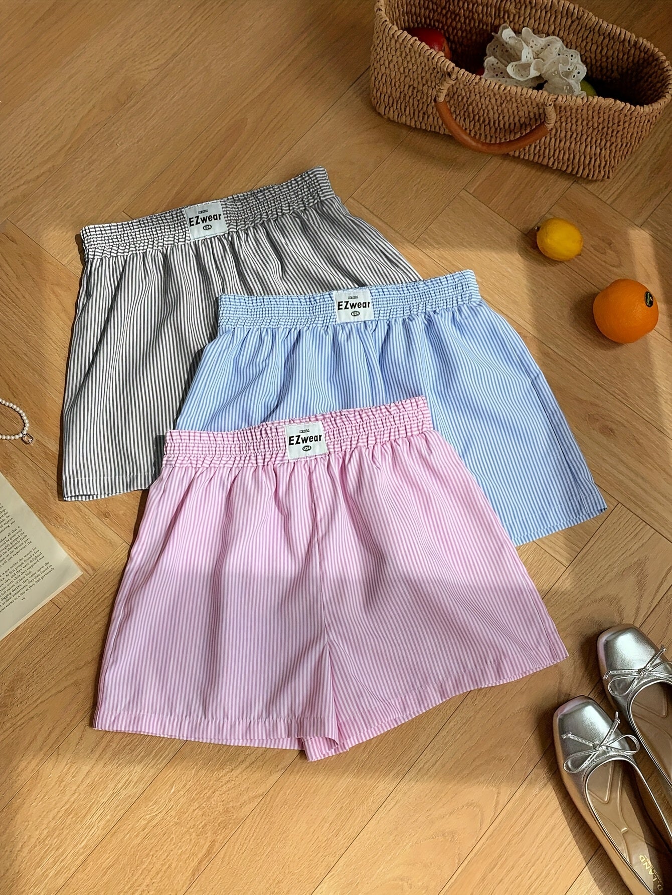 Damen Pyjama-Shorts im Streifen-Design für entspannte Sommernächte, 3er-Pack, Freizeit-Loungewear