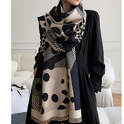 Schal mit abstraktem Punktmuster, Beige-Schwarz-Grau