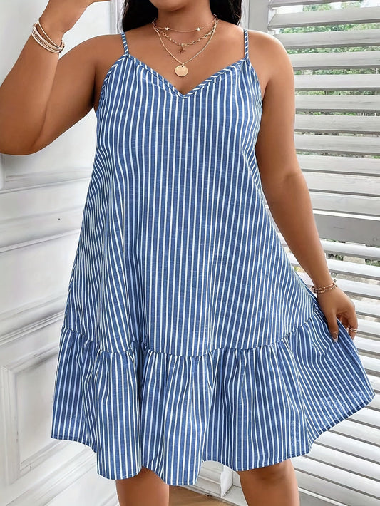 Women's A-line summer dress with stripe pattern and spaghetti straps – Casual & elegant fashion